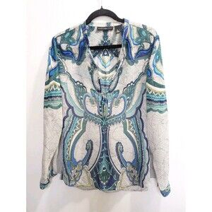 Chicos Women's 2/L Art To Wear Beachy Geometric Design Sheer Top